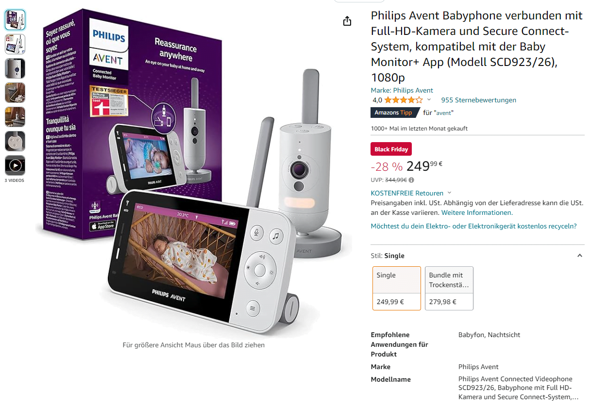 Philips Avent Babyphone SCD923/26 – Super Sparangebot – Jetzt nur 212,49€