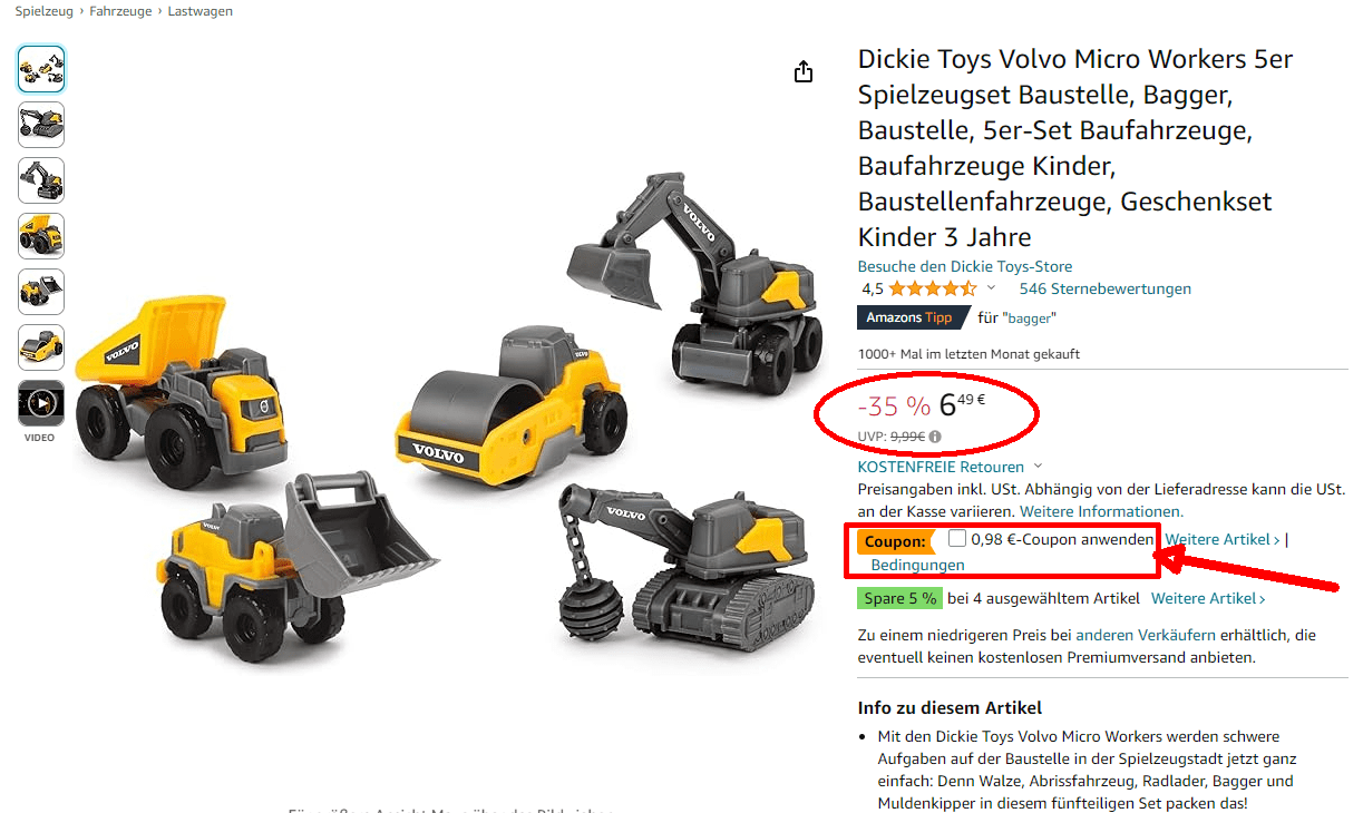 Dickie Toys Volvo Micro Workers Set – 5 Baustellenfahrzeuge für 5,99€