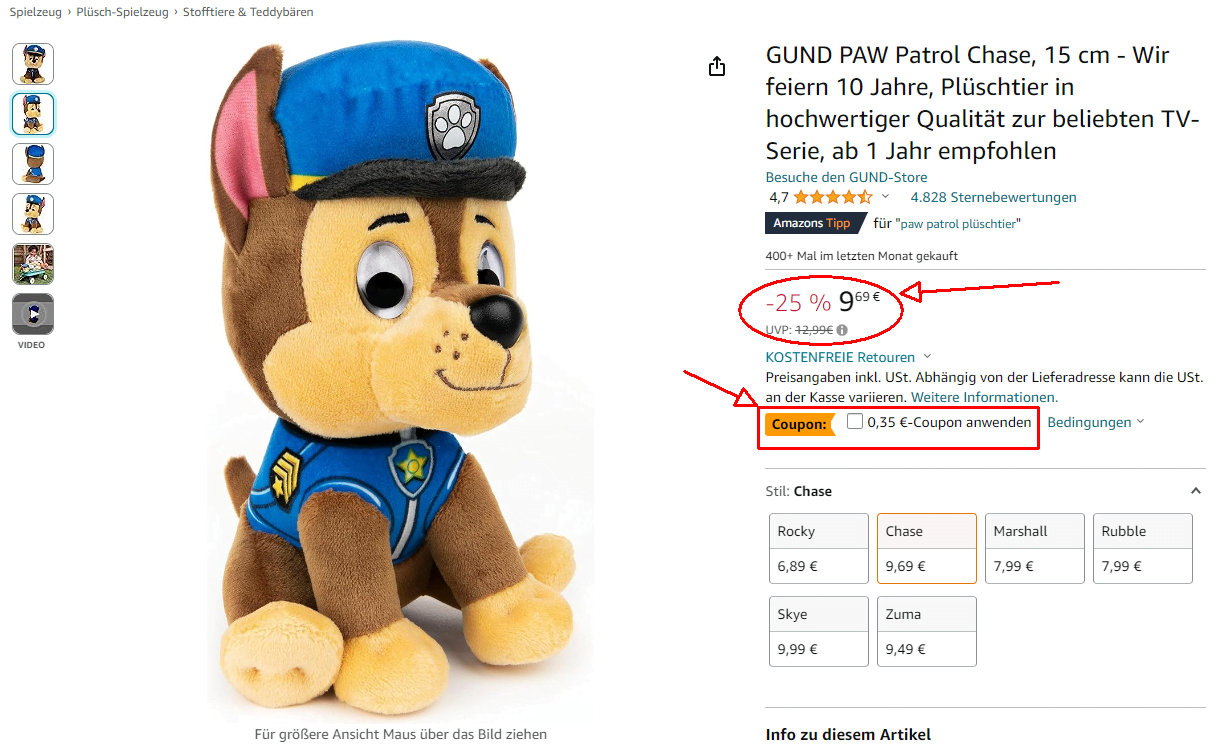 Spare bis zu 31% auf Paw Patrol Plüschtiere mit Amazon Prime